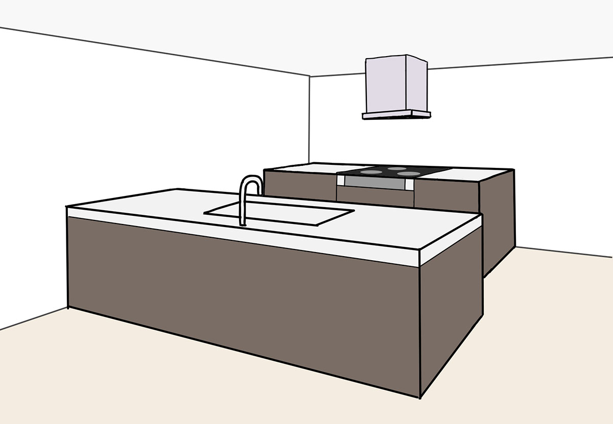 II型キッチンのイラスト