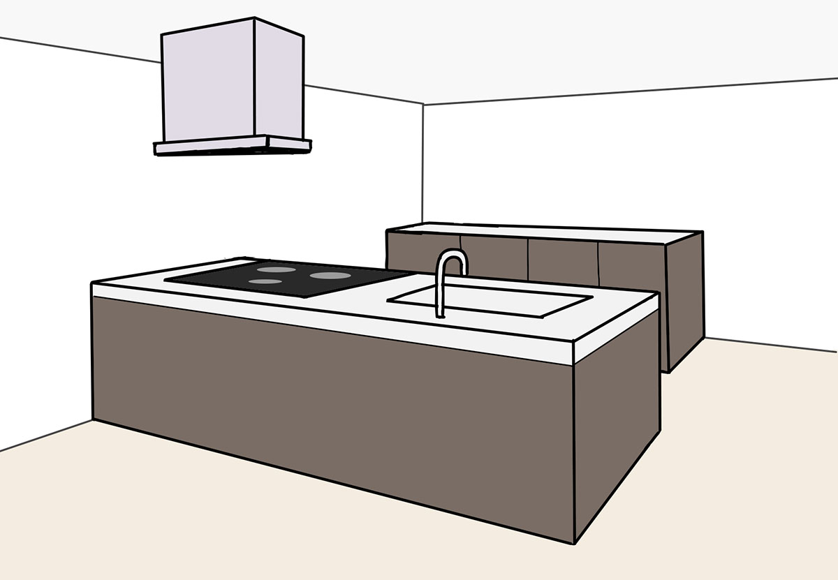 ペニンシュラ型キッチンのイラスト