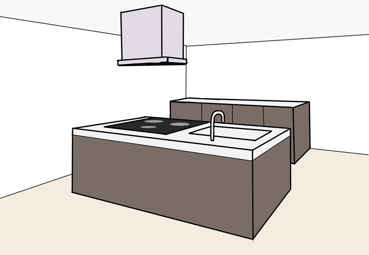 アイランド型キッチンのイラスト