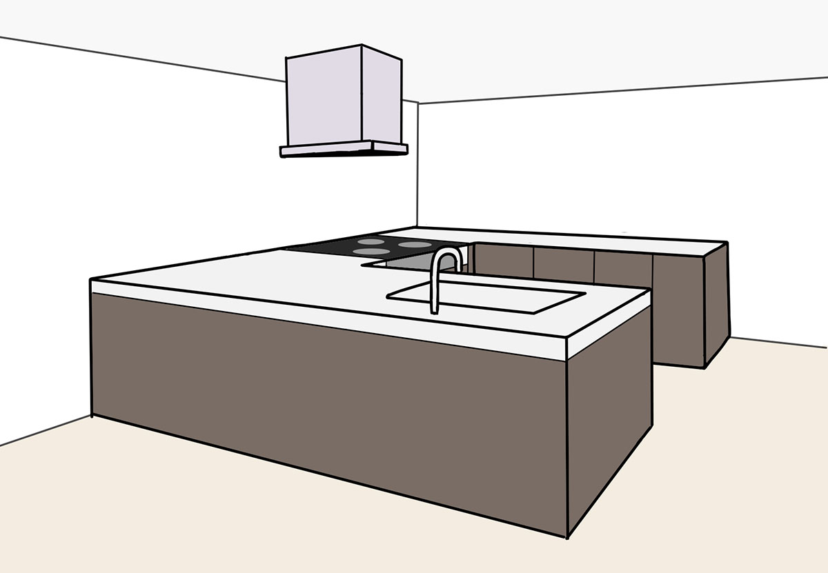 U型キッチンのイラスト