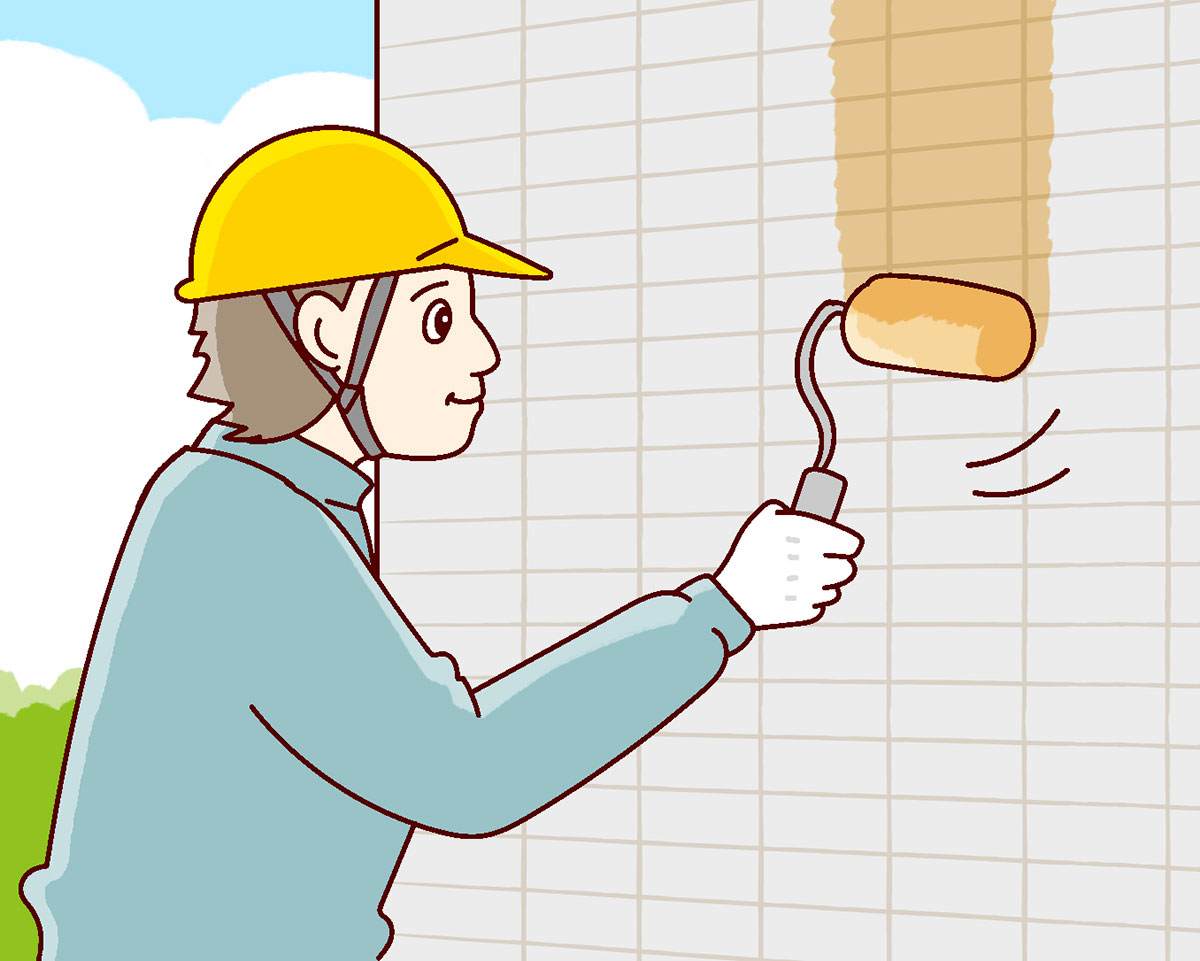 外壁を塗り替えている職人のイラスト