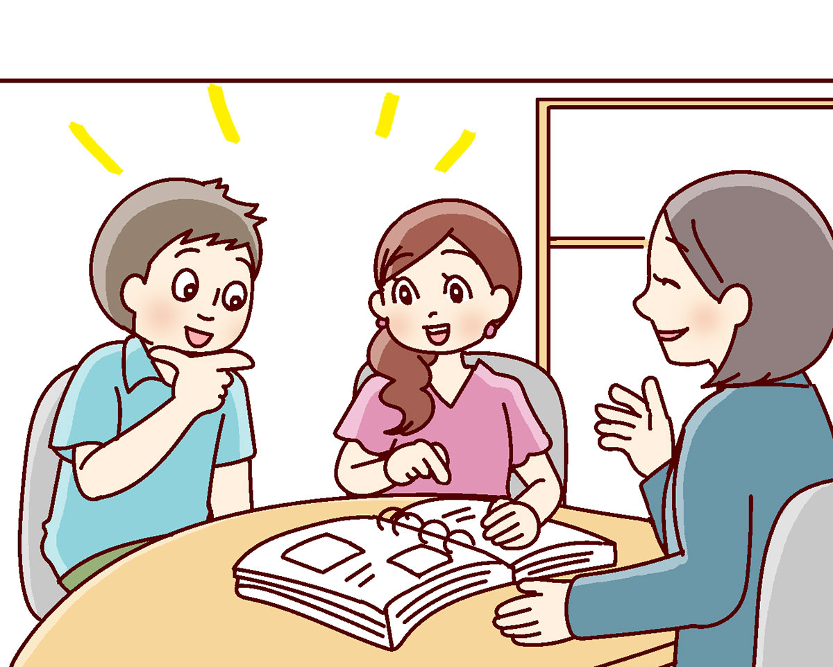 外壁の修理・補修を施工会社と打ち合わせる夫婦のイラスト