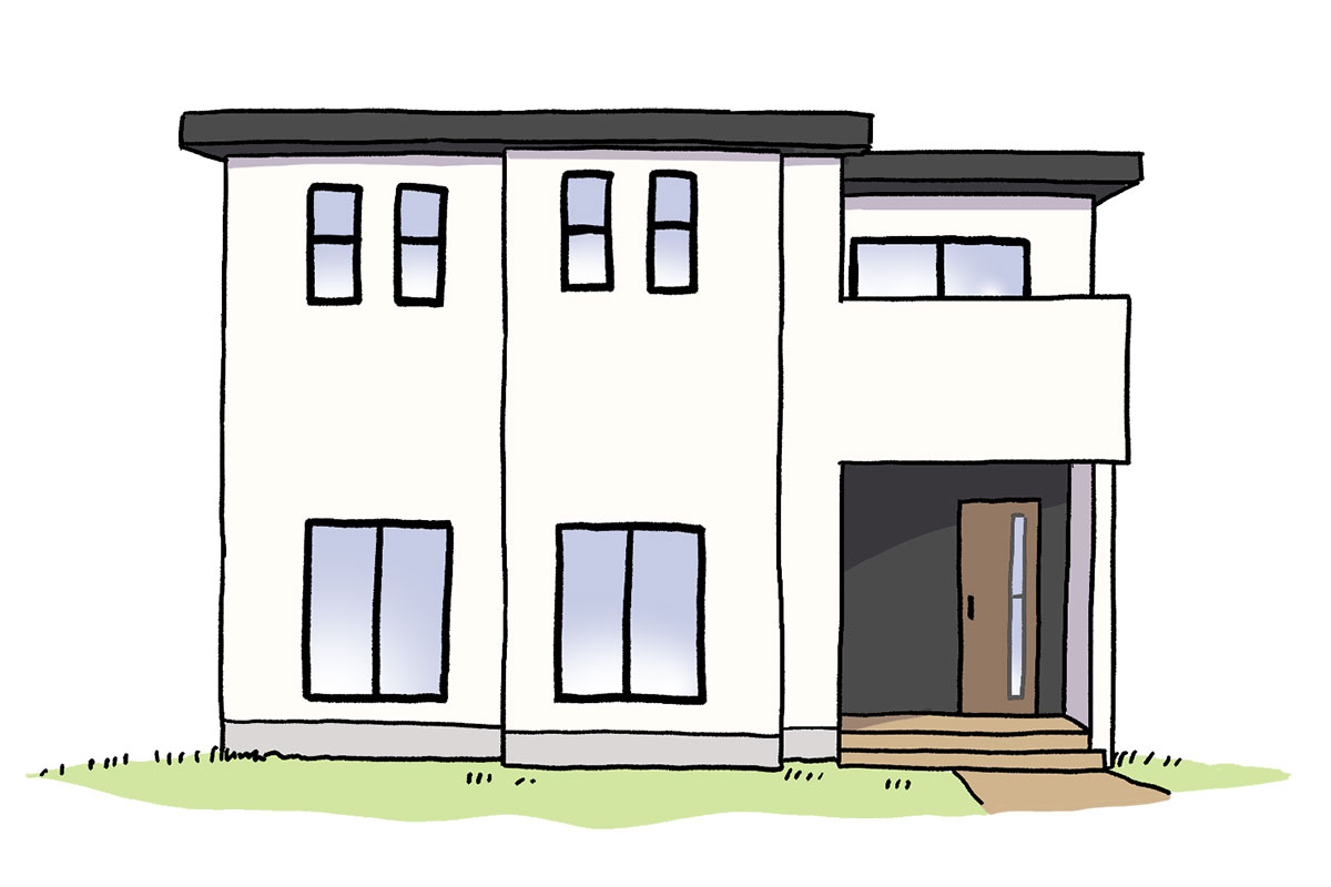 濃いグレーの屋根と薄いアイボリーの外観の一戸建てのイラスト