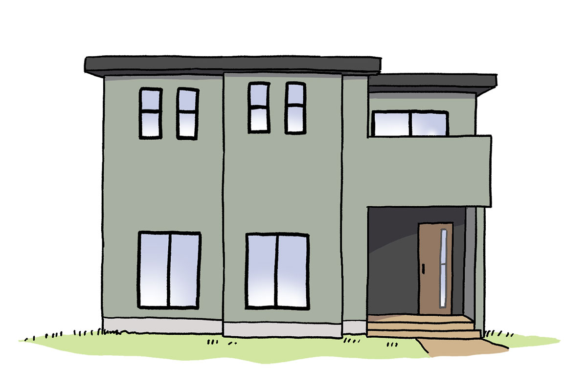 くすんだ緑色の外壁で和の雰囲気になった一戸建て