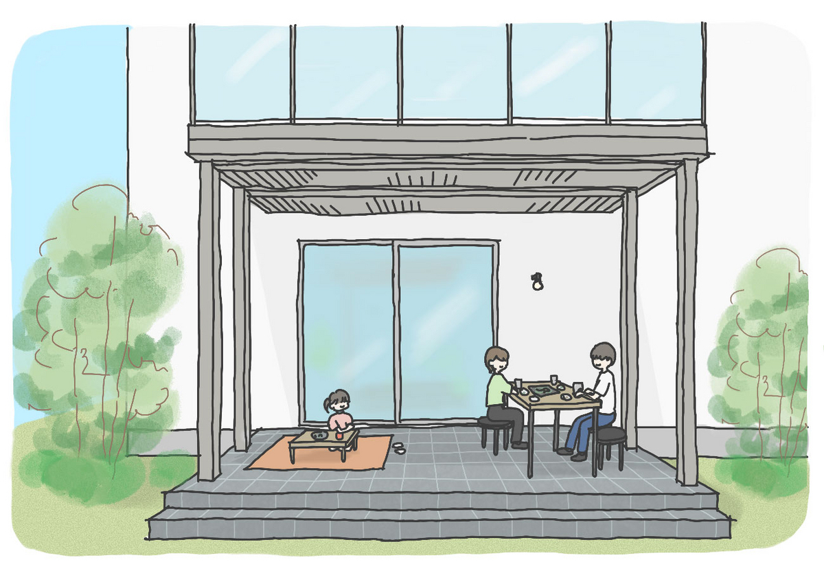 ベランダ・バルコニー下のウッドデッキ