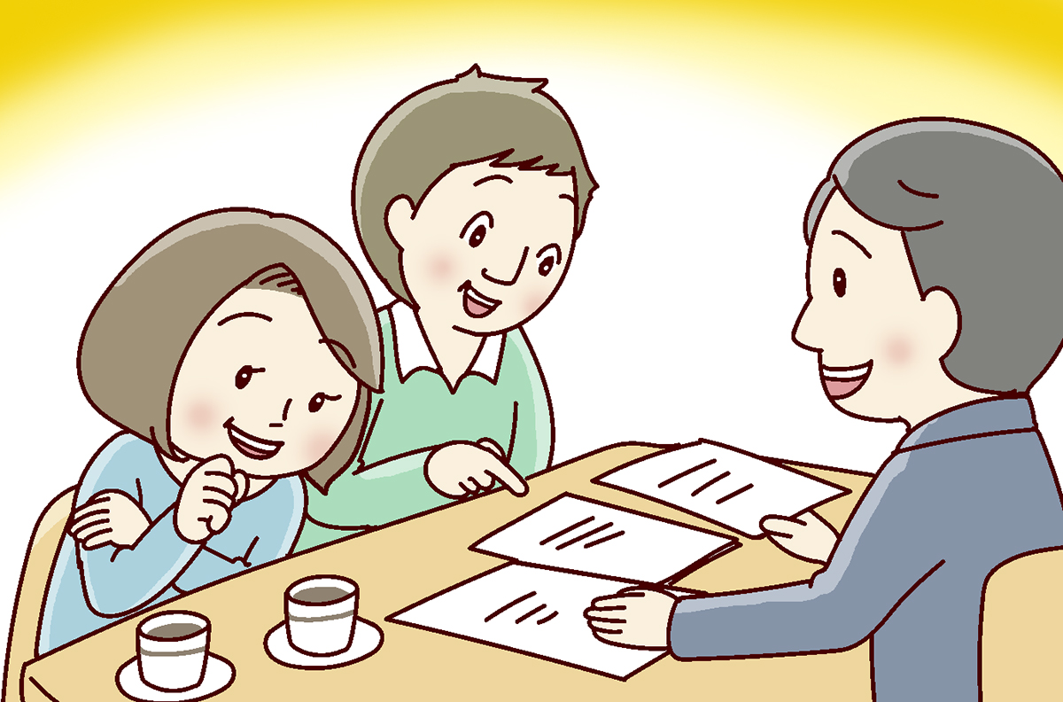 リフォーム会社から提案を受ける夫婦のイラスト