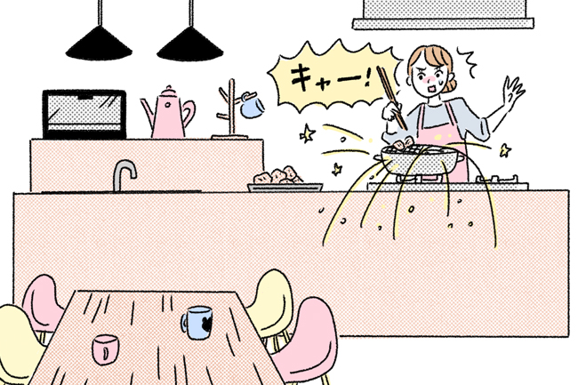 揚げ物の油跳ねがリビングまで