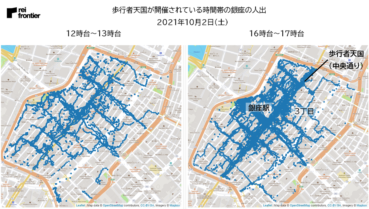 歩行者天国が開催されている時間帯の銀座の人出