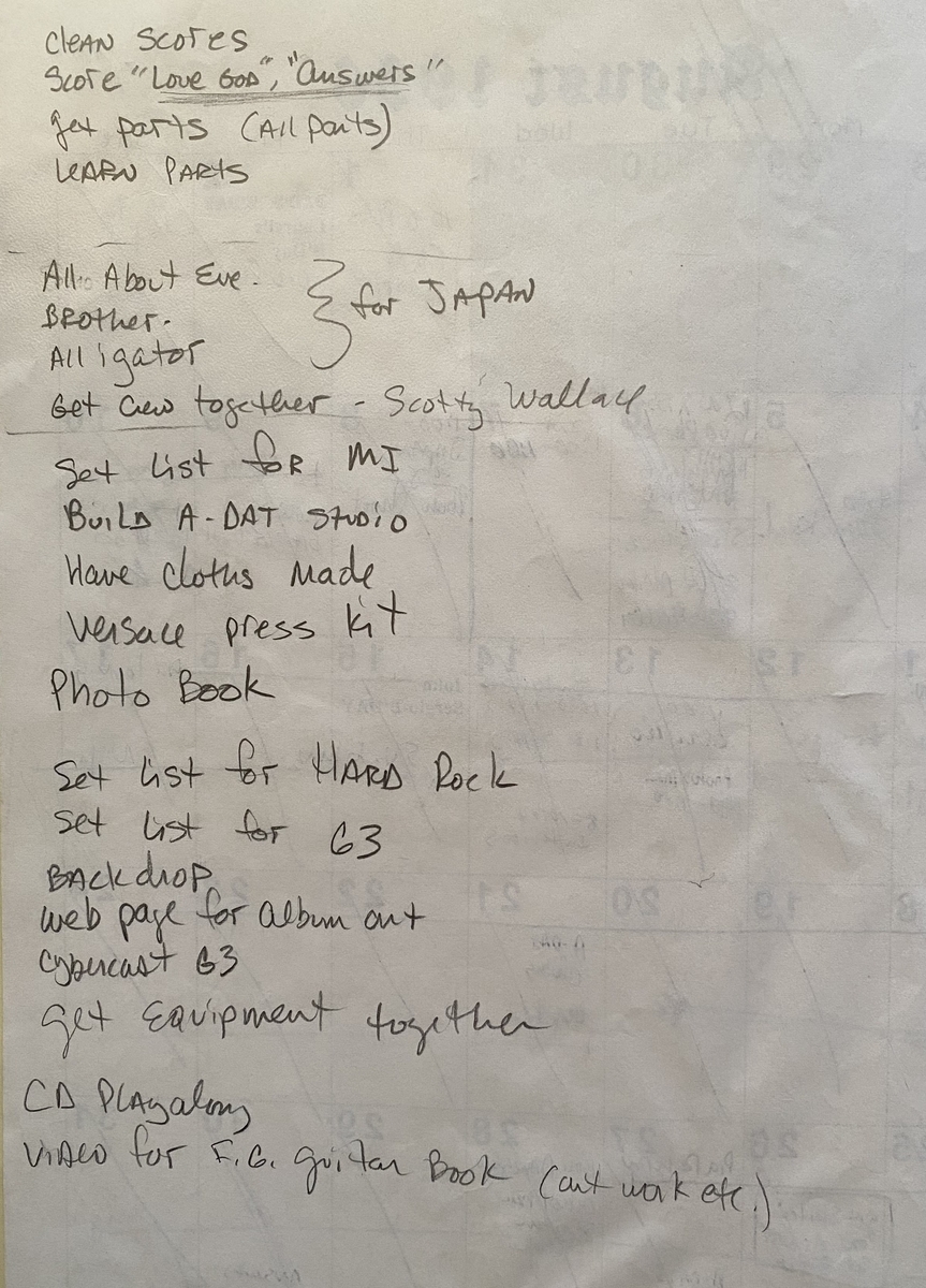 スティーブ・ヴァイ 90年代の手書きスコアや仕事メモ等 - Stay