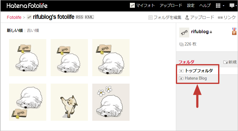 はてなフォトライフページ画面