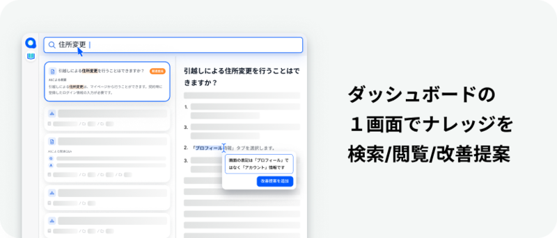 ダッシュボードの１画面でナレッジを検索/閲覧/改善提案