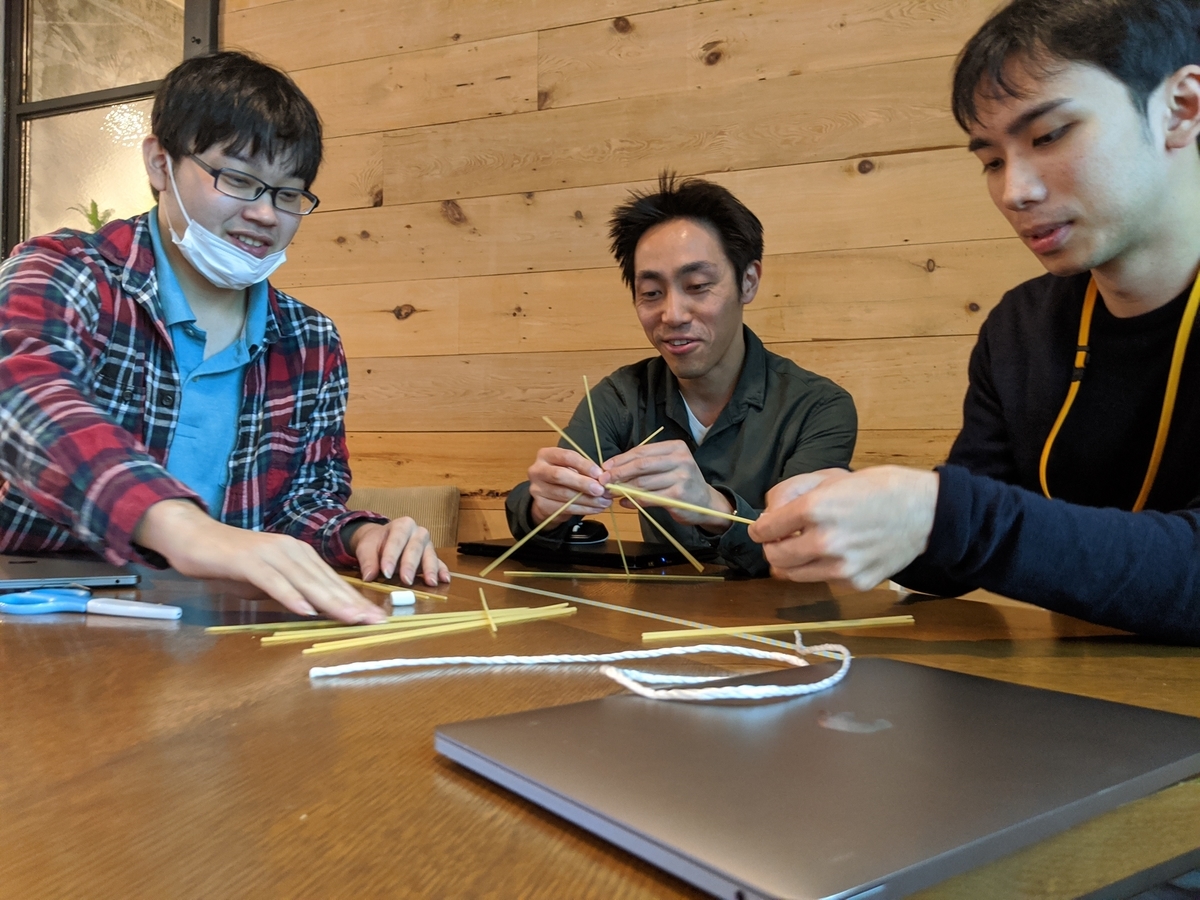 f:id:rikipedia-5r:20200130170230j:plain マシュマロ・チャレンジでプロトタイプを作っているときのようす