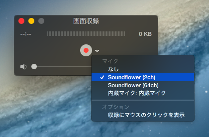 画面収録のマイク・オプション設定