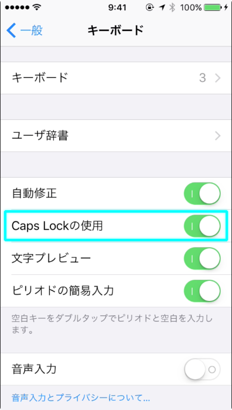キーボード画面でCaps Lockの使用を有効にする