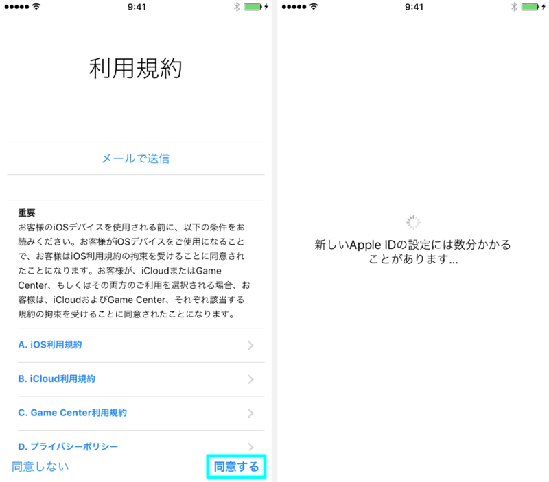 利用規約・Apple ID 設定中