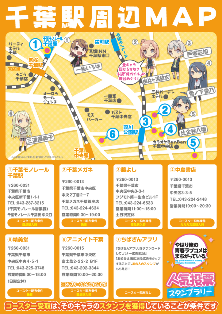 やはり俺の青春ラブコメは間違っている。 スタンプラリーポイント やはり俺の青春ラブコメは間違っている。 スタンプラリーポイント