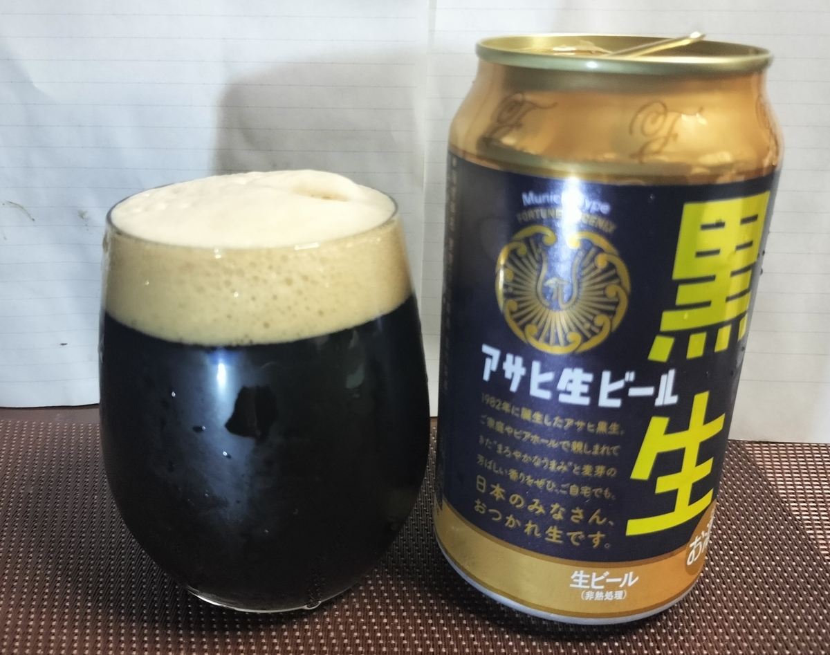 アサヒ生ビール黒生をコップに注いだ写真