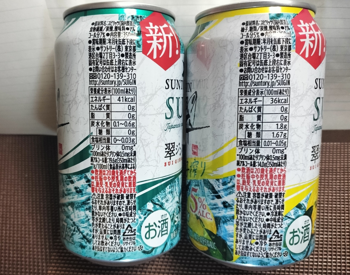 翠ジン3種類を飲み比べ、翠ジンソーダ柚子搾りのサッパリ