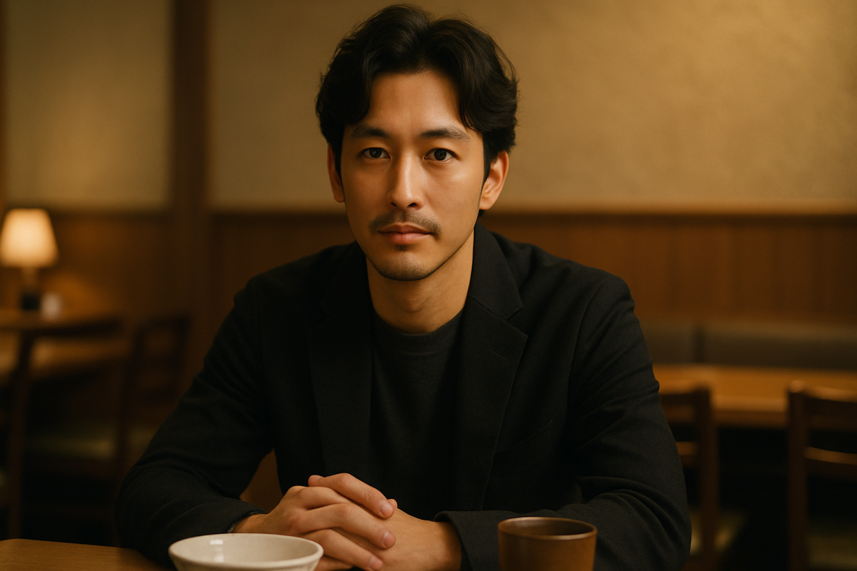 飲食店にいる苦労人の男性