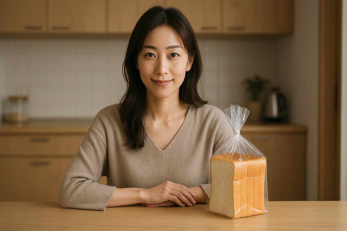 ヤマザキ春のパン祭りの皿を貰う家の主婦