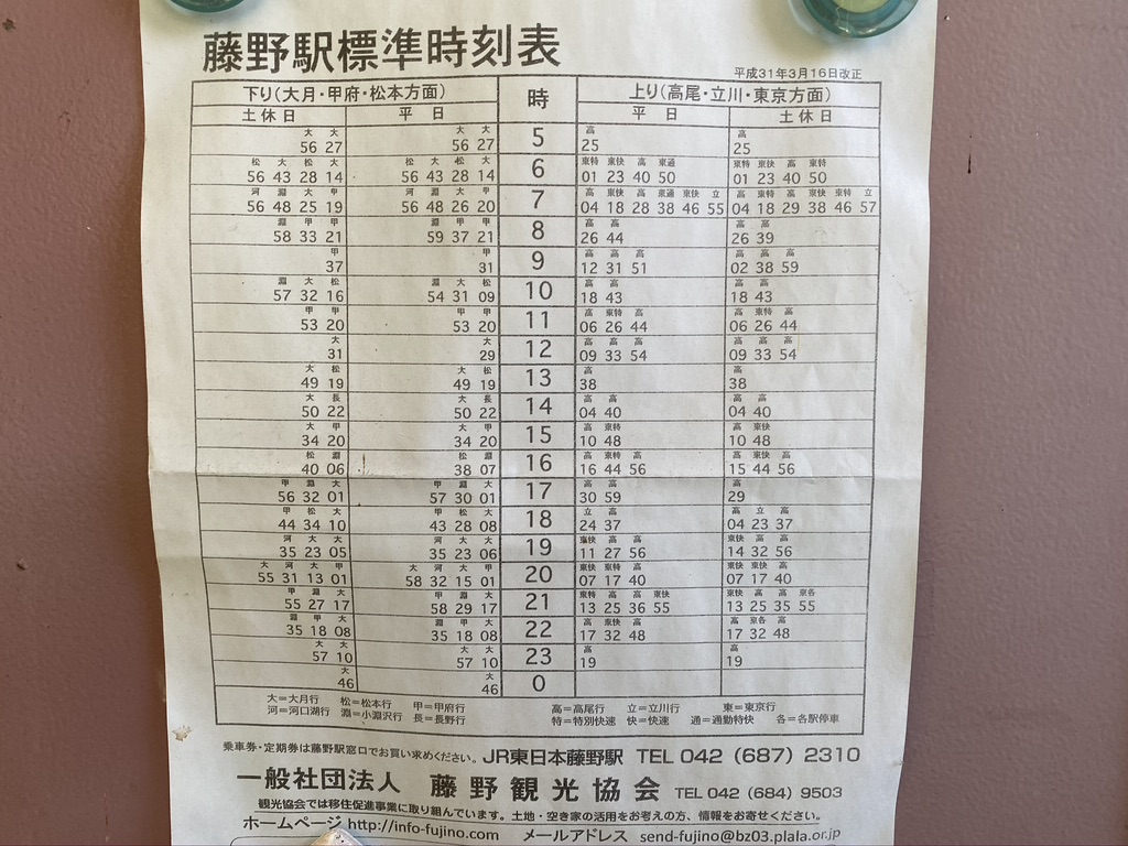 徒歩キャンパーのために時刻表が貼ってある