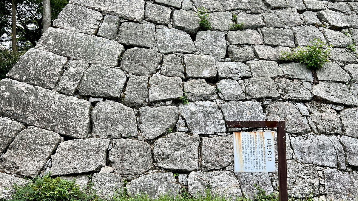 高く積まれた丸亀城の石垣を間近から見上げる構図。迫力ある景観