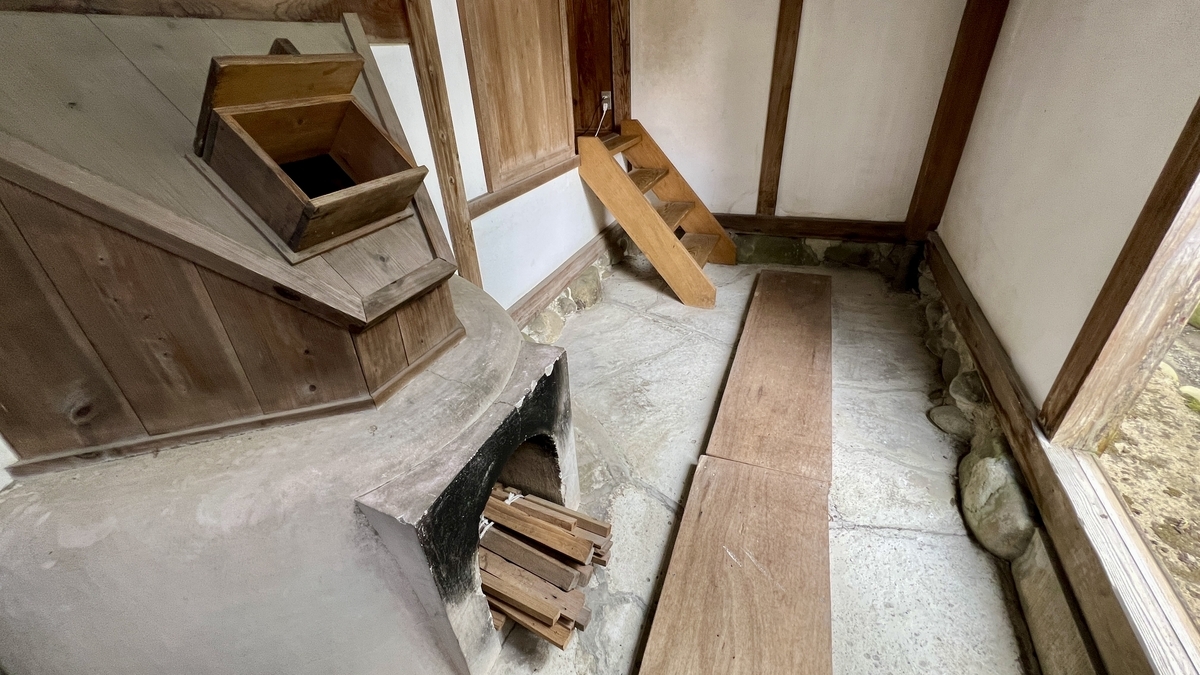 蒸し風呂を焚くかまどを上方から見た内部構造