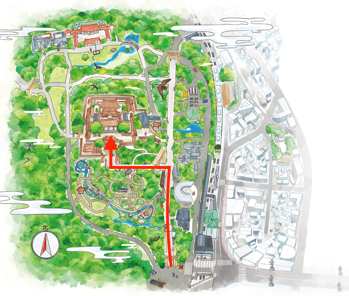 本殿までの徒歩経路