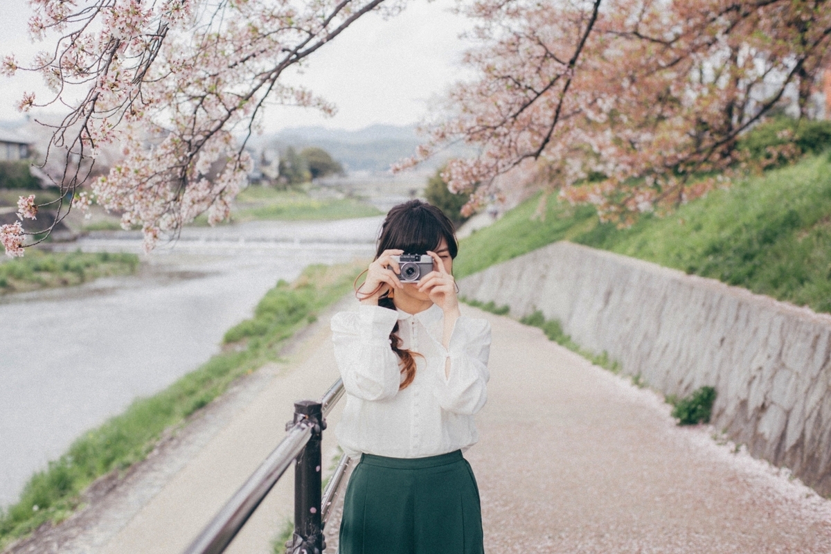 写真を撮る女性