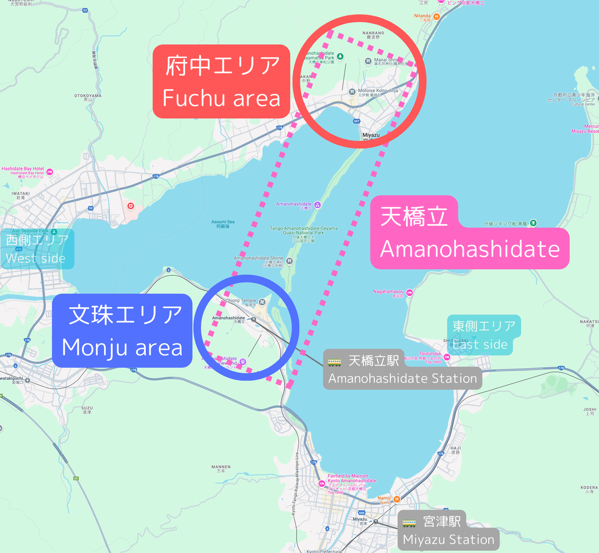 天橋立の観光エリアマップ