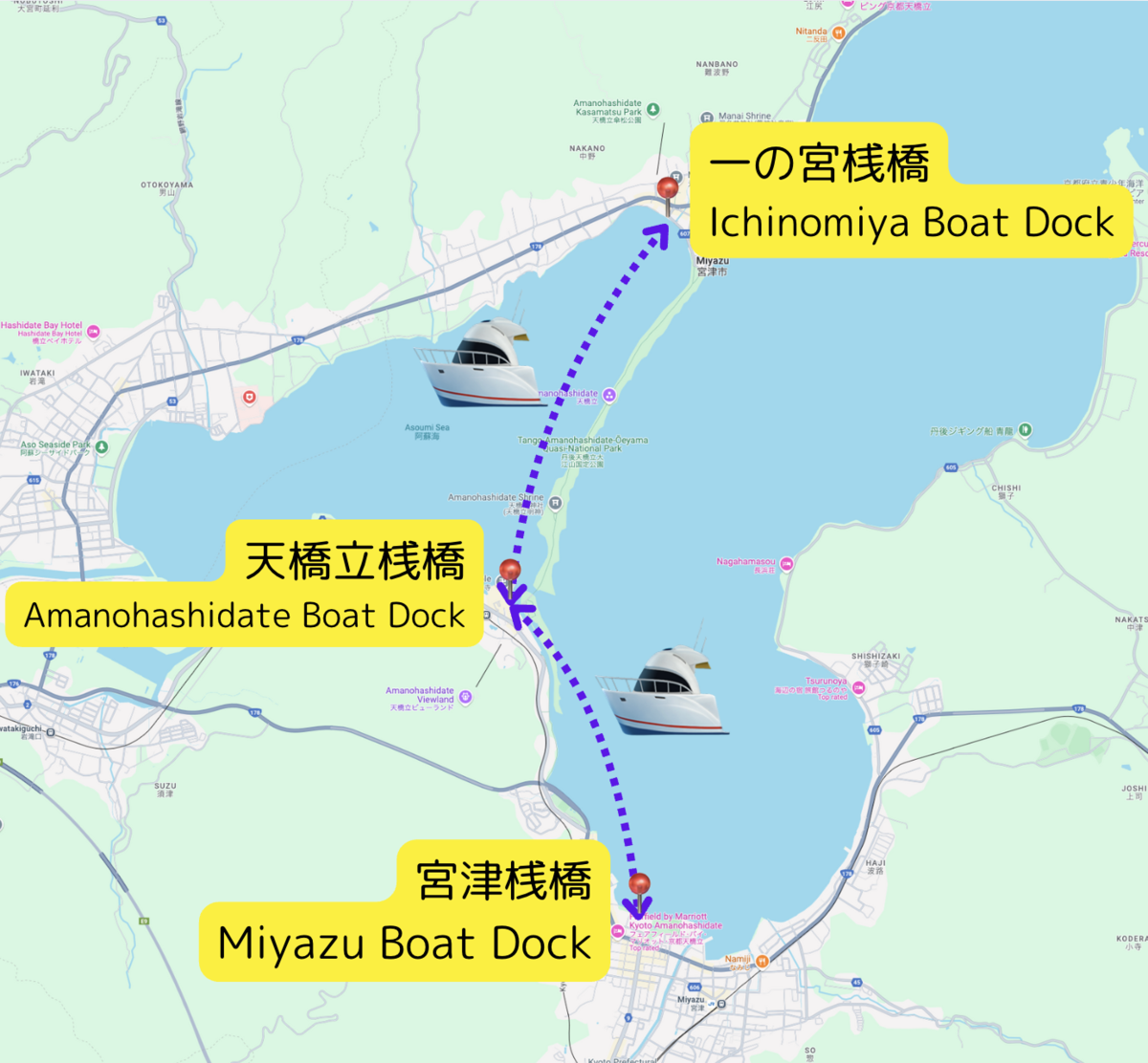 天橋立観光船ルートマップ