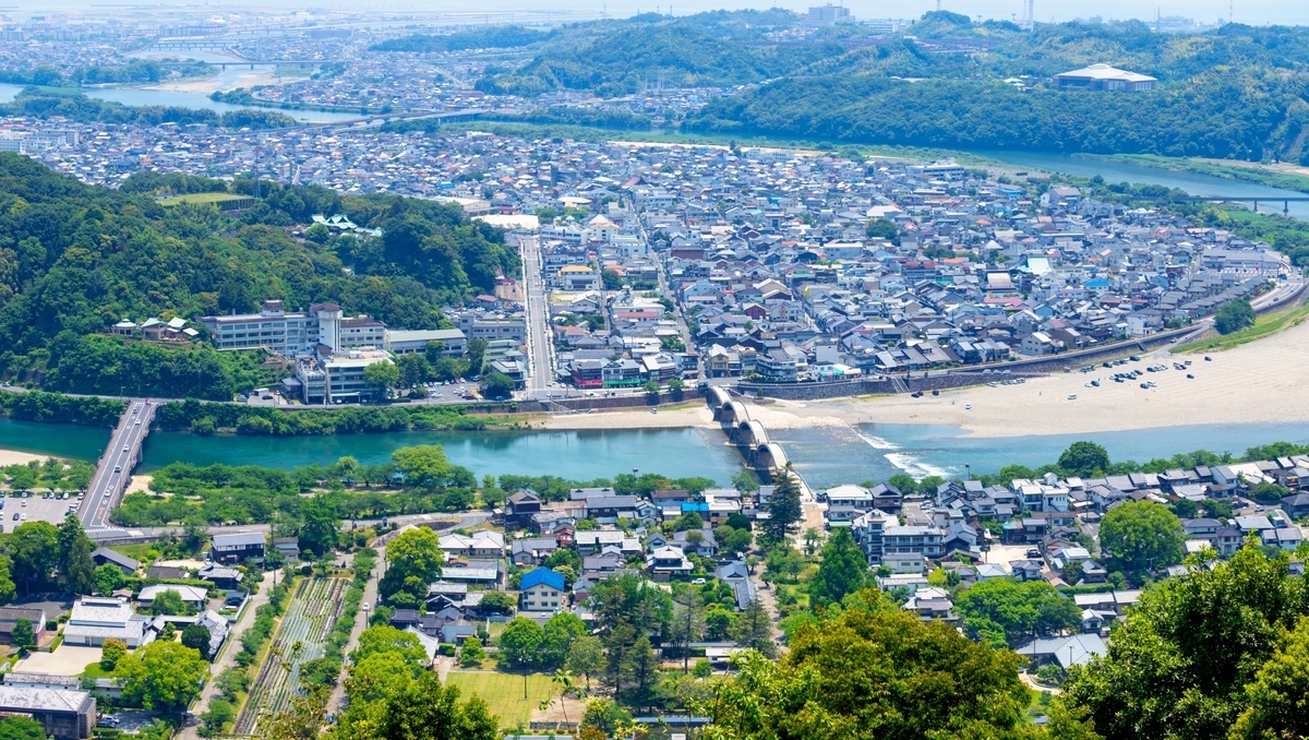 城山の山頂からの岩国市眺望