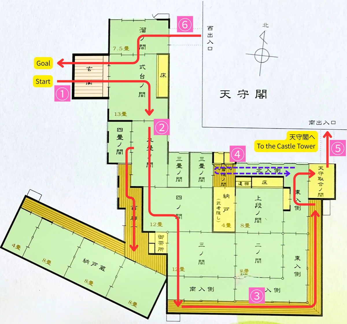 懐徳館と天守閣の見学順路マップ