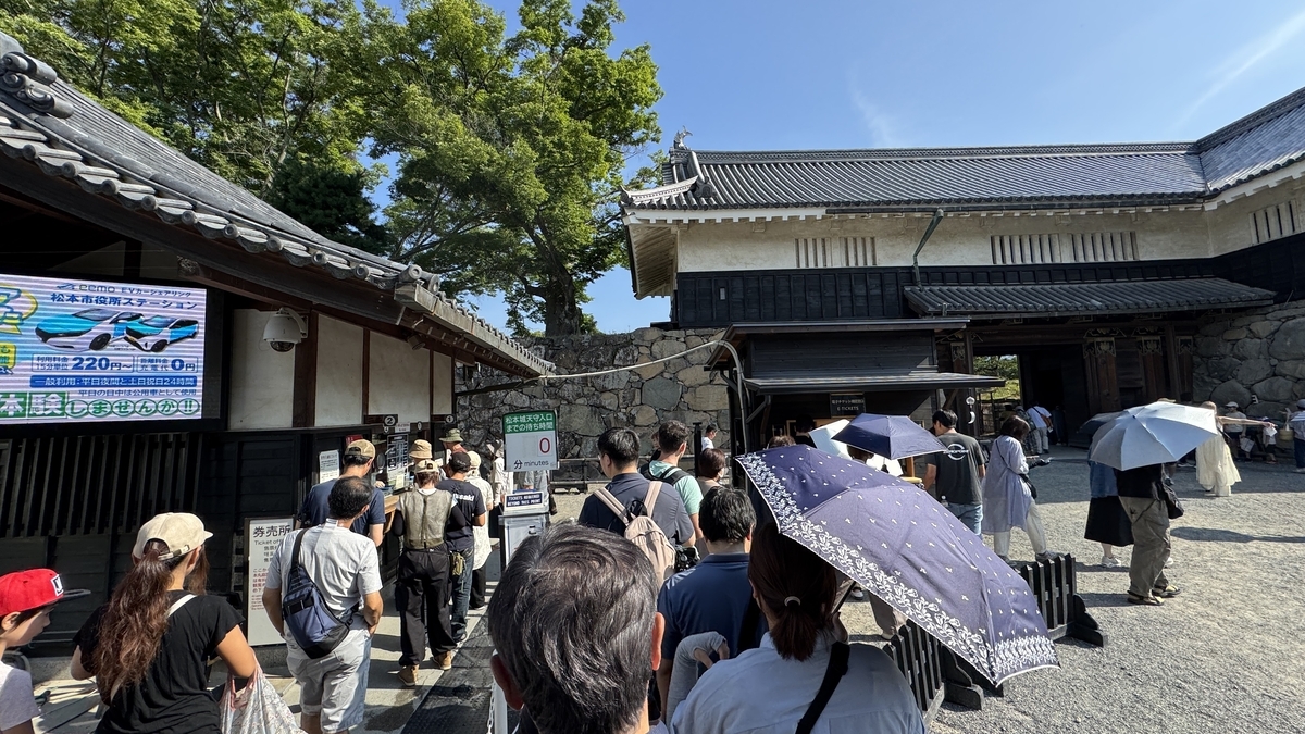 高麗門前で列に並ぶ多くの観光客の様子