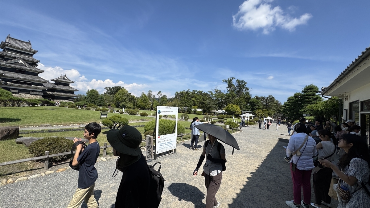 黒門を抜けた先に広がる本丸庭園 観光客が天守に向かう様子