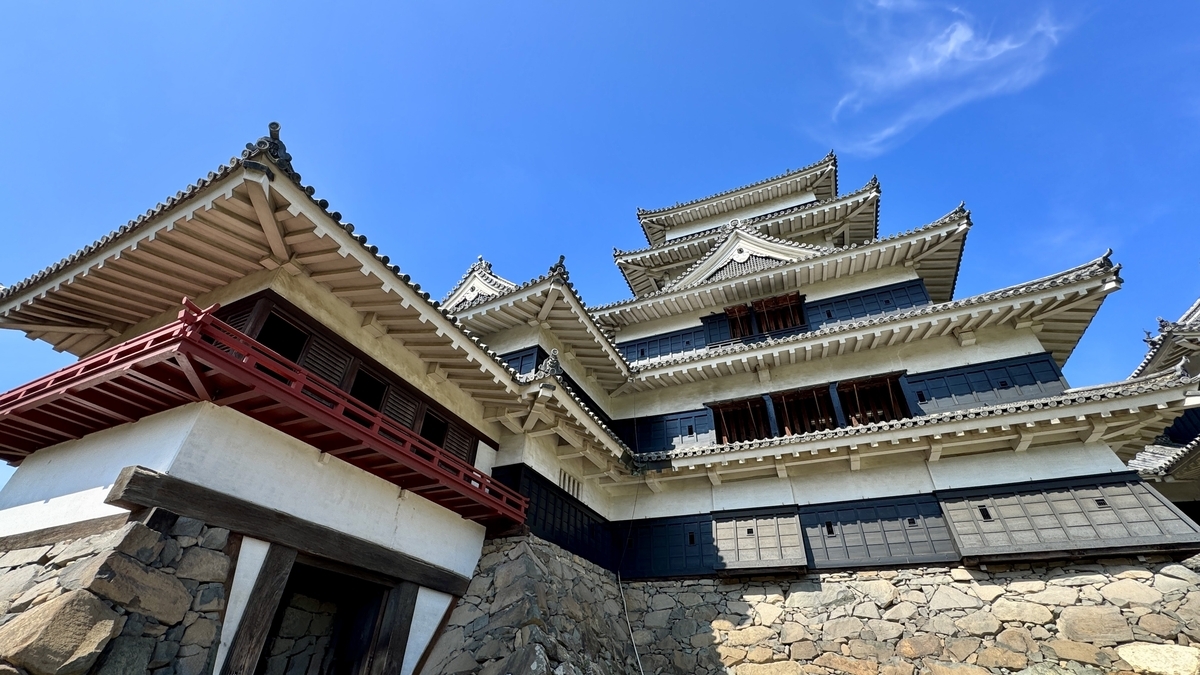 松本城天守を真下から見上げた迫力あるアングル