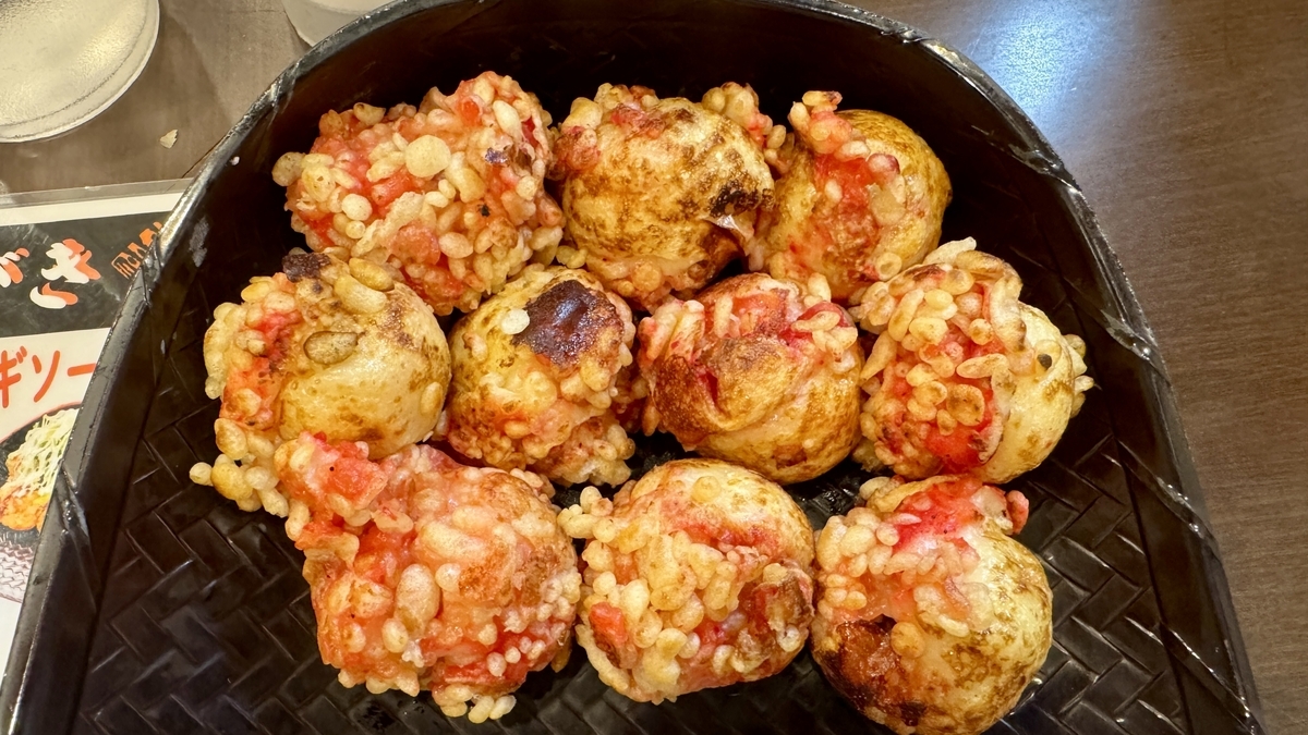 たこ焼き十八番西中島本店の焼き立てたこ焼きのアップ