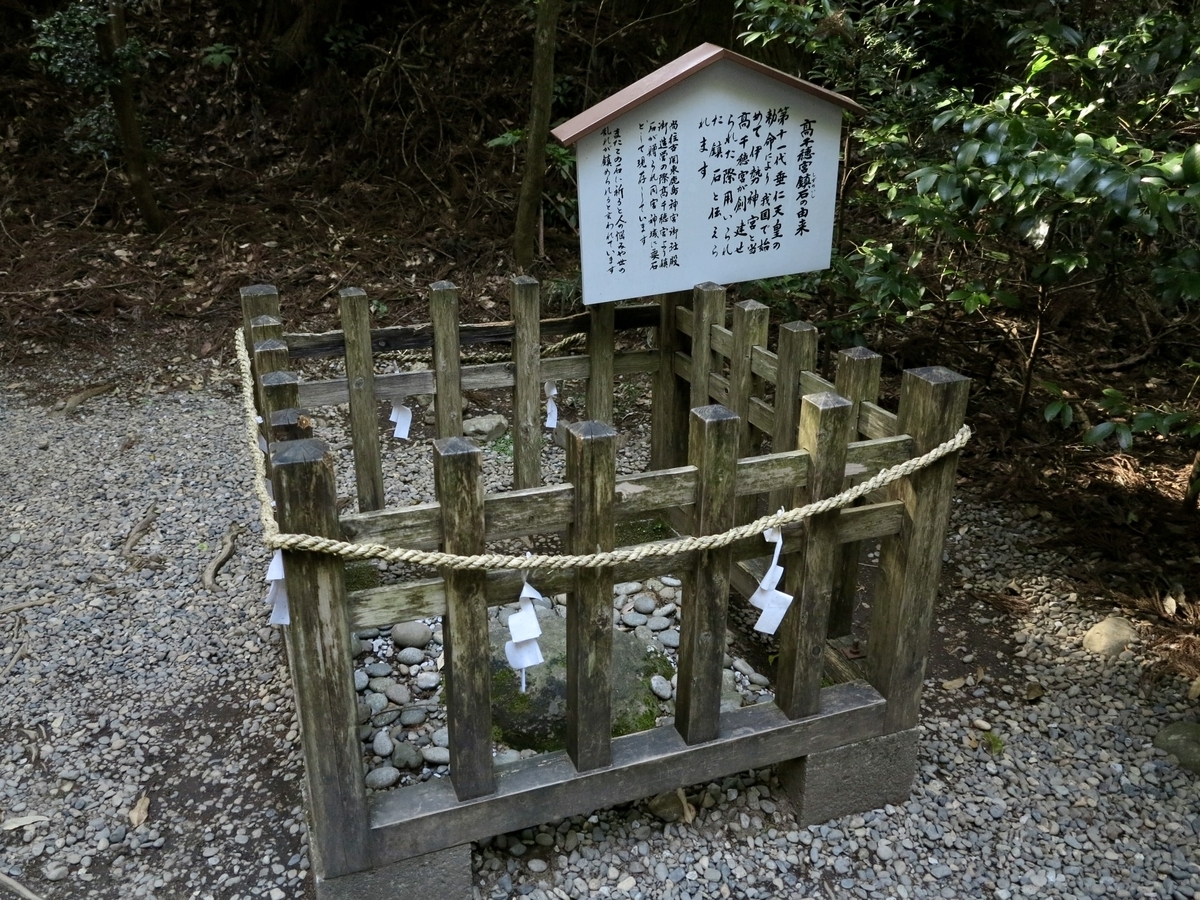 高千穂神社本殿裏に祀られた鎮石と囲い柵