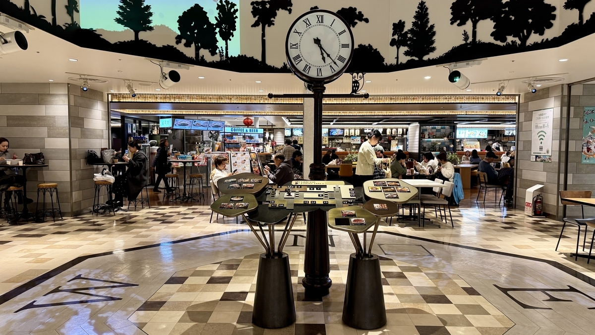 UMEDA FOOD HALLロゴの下にエスカレーターが伸びる北館B2階フロア入口