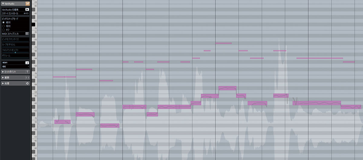 CubaseのVariAudioの画面