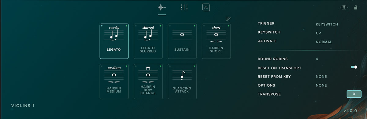 SPITFIRE AUDIO Spitfire Appassionata Strings レガート・パッチの画面