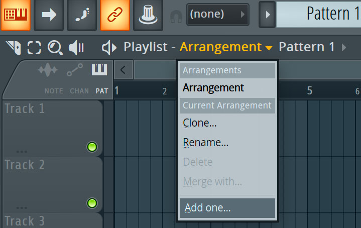 １つのプロジェクト内に複数のPlaylistを作成できるArrangement機能。これを使うには、Playlist上部にある“Arrangement▼”をクリックし、プルダウン・メニューから“Add one...”を選択。すると“Arrangement name”というダイアログが出現するので、任意のPlaylist名を入力してEnterキーを押す。なおこのメニューでは、複数のPlaylistを切り替えることも可能だ