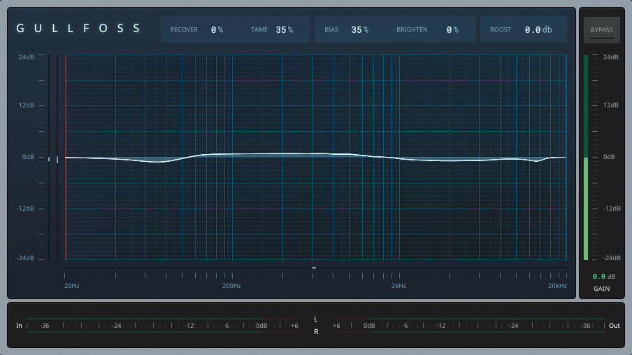 ❸ブライトすぎる部分を均一化：SOUNDTHEORY Gullfossを使い、サウンドを形成する上でメインになる帯域を調整する。パラメーター“TAME”でその帯域を抑えつつ、“BIAS”を上げてTAMEの効果を抑えることで、ブライトになりすぎたところが均一化されるという