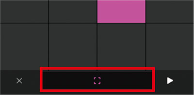 画面⑤ シーケンスの停止中にパッドを演奏すると画面下部が赤枠内の表示になり、これをタップするとシーケンスが記録される。再生中の場合は赤枠内が“クリップを作成”あるいは“適用”と表示される