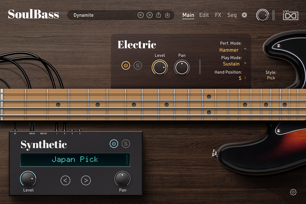 ベース専用ソフト音源UVI Soul Bassのメイン画面