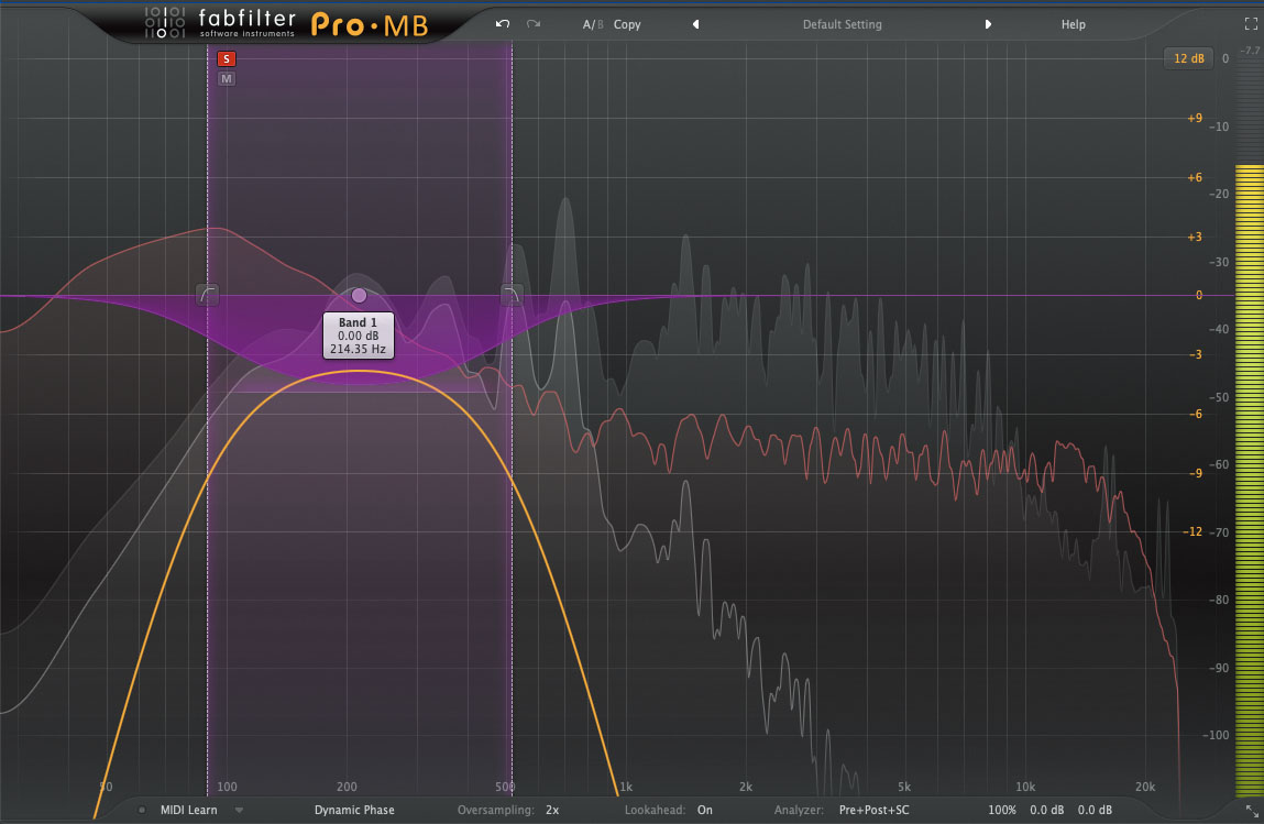 最大6バンド処理が可能なマルチバンド・コンプ／エキスパンダー・プラグイン、FABFILTER Pro-MB。サイド・チェイン・コンプ機能も搭載