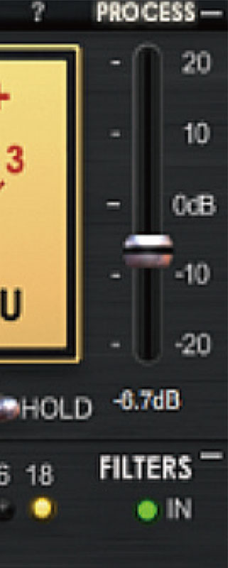 画面②　PSP VU3の画面右端にあるLevelトリム・フェーダー。入力信号のレベルを調整することができる。フェーダーの下部にある数値をクリックすると、数値を直接入力することも可能だ