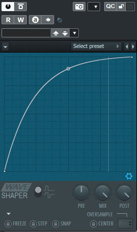 ベースはスマートフォンの内蔵スピーカーで少しでも聴こえやすくするために、IMAGE-LINE FL Studio純正のディストーション・プラグイン、Fruity WaveShaperを使用。“ドライブをかけました感”があまりなく、ナチュラルにひずませることができるそうだ