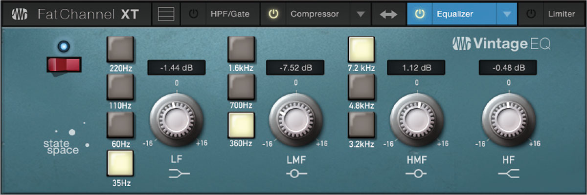 NEVE 1081のEQ部を思わせる、Fat Channel XTのVitage。筆者は、中低域のモタつきを取り除くような微調整に使っている