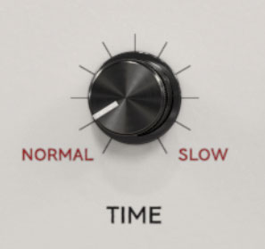 NORMAL〜SLOWの間で、アタック／リリースを調節できるTIMEノブ